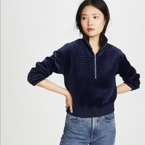 Club Monaco Tops - Club Monaco Quilted Velour Quarter Zip Sweatshirt
